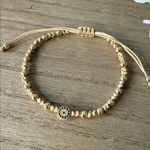 Evil Eye Chic Gold Beaded Bracelet with Adjustable Closure